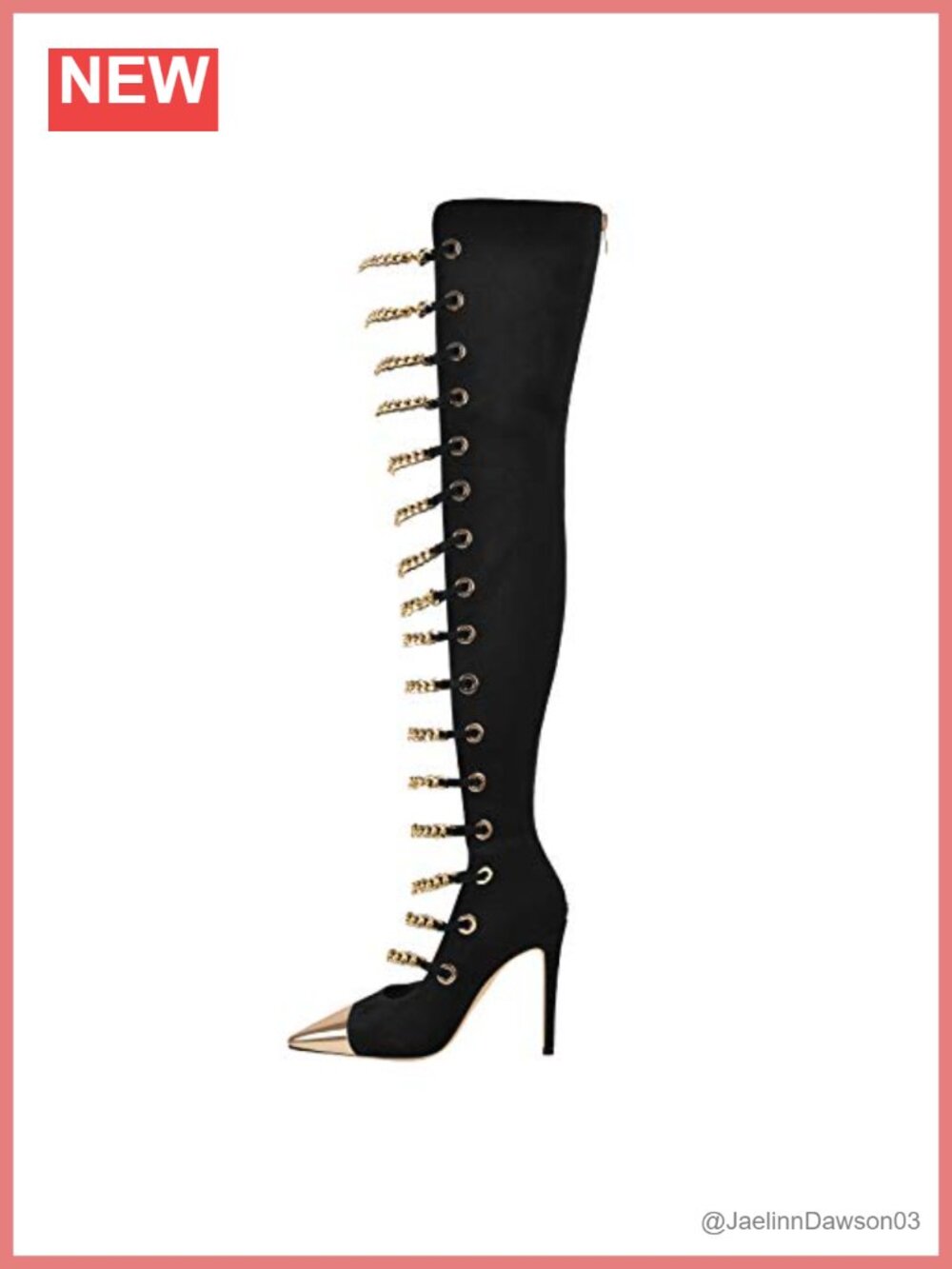Embellished Gold Chain Stiletto Boots with Back Zipper Pointed Toe Heels Dance